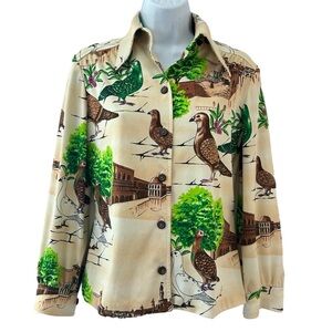 ALEX GARAY Vtg 70s Women’s Pueblo Birds Floral Button Down Butterfly Collar M/L